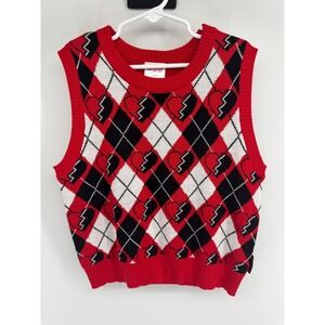 Disney Descendants The Rise of Red Argyle Heart Sweater Vest Kids Large 10/12